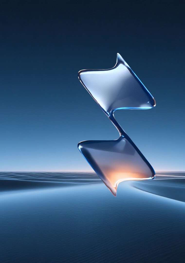 The Linghui emblem rendered in glass over a dusk horizon